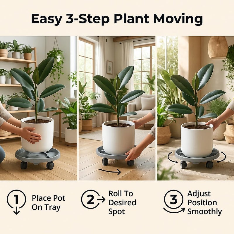 Tulpeed Rolling Plant Stand with Wheels 5 Pack 10 Inch Plant Caddy with Wheels Heavy Duty Plant Dolly Roller Base with Wheels Round Flower Pot Rack Holder Planter Trolley Tray, Grey - Image 5